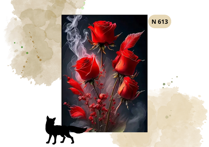 Haft Diamentowy Kwiaty "Czerwone Róże W Dymie"