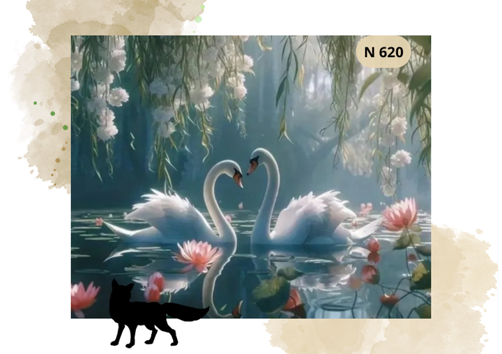 Haft Diamentowy Zwierzęta "Łabędzie Między Drzewami"