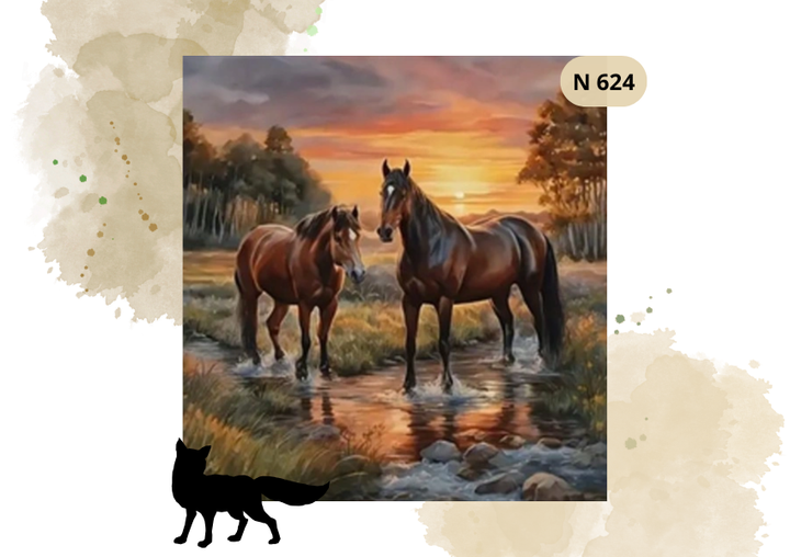 Haft Diamentowy Zwierzęta "Konie Na Tle Zachodu"