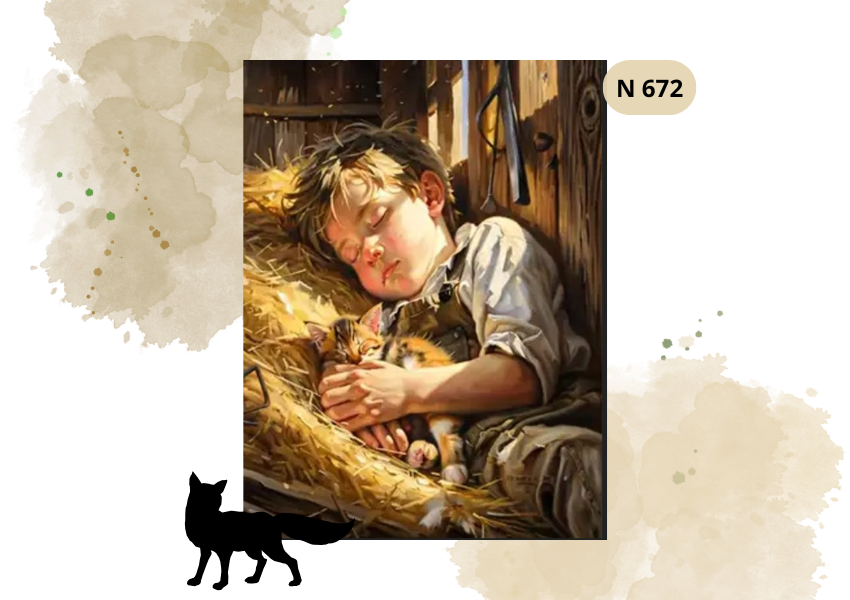 Haft Diamentowy "Chłopiec i Kot"