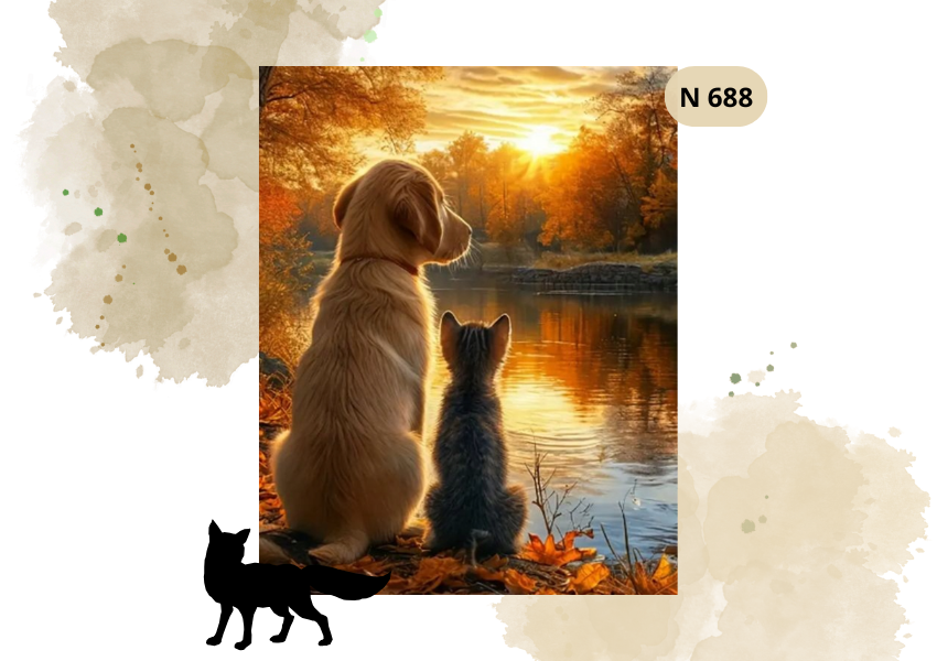 Haft Diamentowy Zwierzęta "Pies i Kot Przy Stawie"