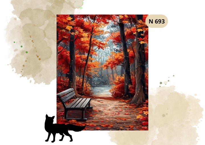 Haft Diamentowy Krajobraz "Ławeczka W Jesiennym Lesie"