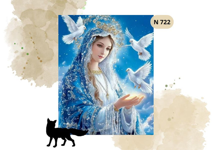 Haft Diamentowy Religijny "Matka Boska z Gołębicami"