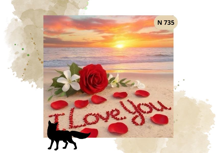 Haft Diamentowy Kwiaty "Czerwona Róża Na Plaży I Love You"