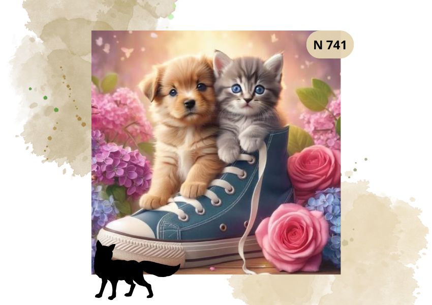 Haft Diamentowy Zwierzęta "Kot i Pies w Bucie"