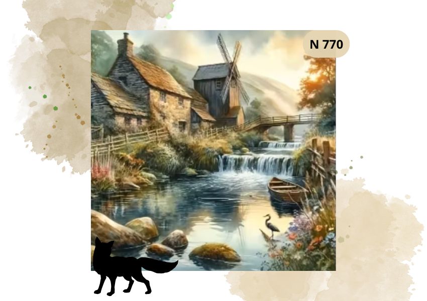 Haft Diamentowy Krajobraz "Kamienny Młyn Wodny"