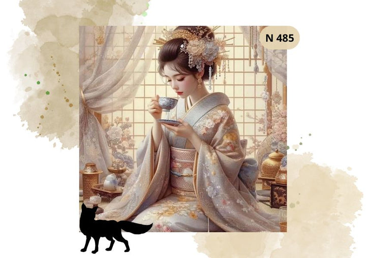 Haft Diamentowy Kobieta Japonka Pijąca Herbatę