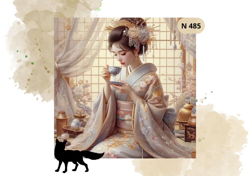 Haft Diamentowy Kobieta Japonka Pijąca Herbatę