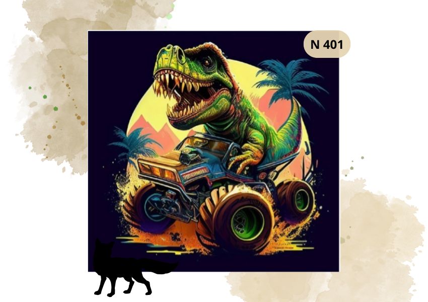 Haft Diamentowy "Monster Truck z Dinozaurem"
