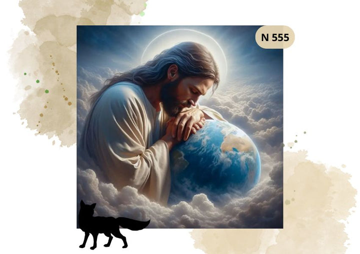 Haft Diamentowy Religijny Jezus Oparty o Ziemie