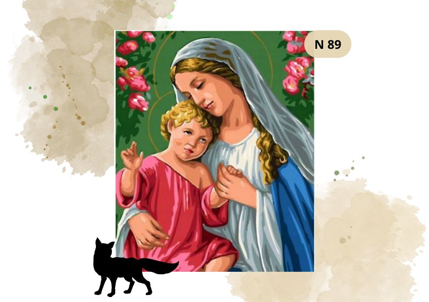 Haft Diamentowy Religijny Maryja z Jezusem w Kwiatach