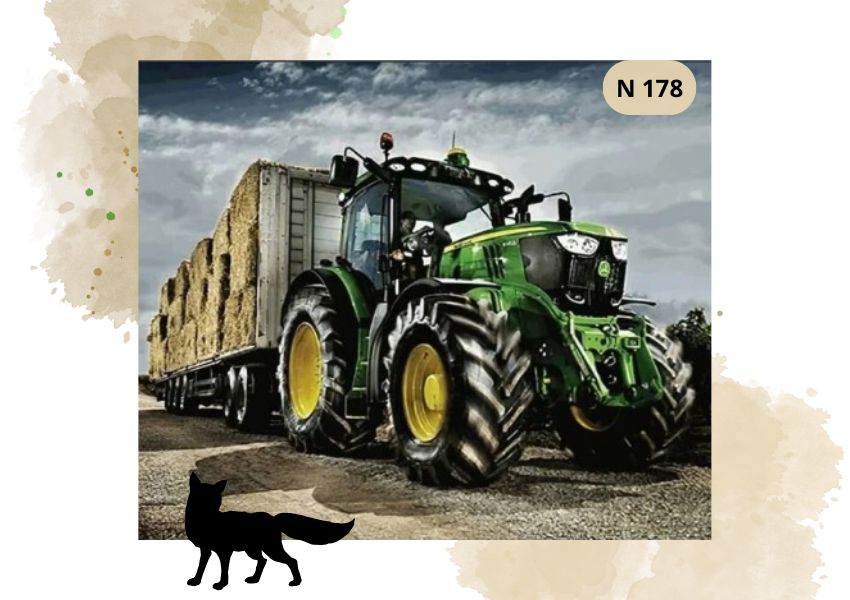 Haft Diamentowy Zielony Traktor z Sianem
