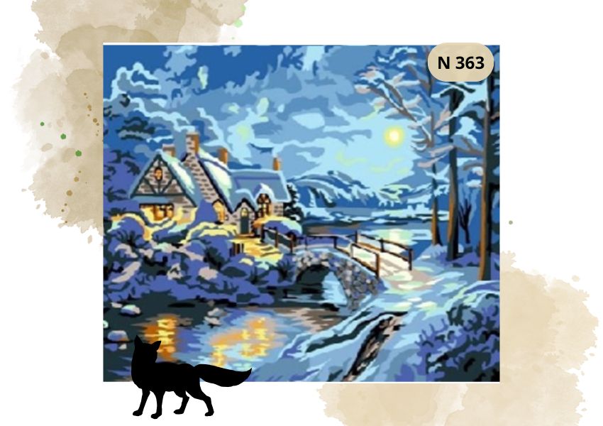 Haft Diamentowy Zimowy Domek Nocą