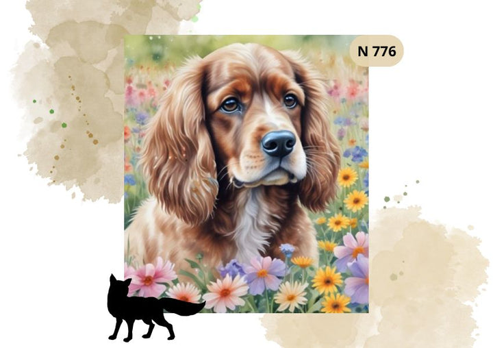 Haft Diamentowy Zwierzęta "Cocker Spaniel w Kwiatach"