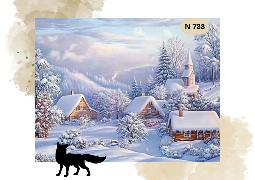 Haft diamentowy – Ośnieżona Wioska w Górach – wzór nr 788