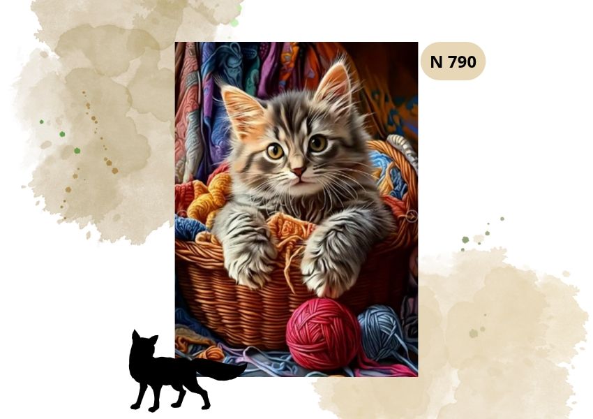 Haft diamentowy – Kotek w Koszyku z Włóczką – wzór nr 790